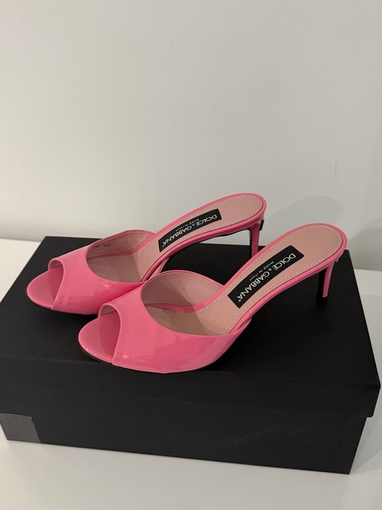 Dolce & Gabbana Shoes - Dolce & Gabbana Hot Pink Patent Peep-Toe Mule Heels